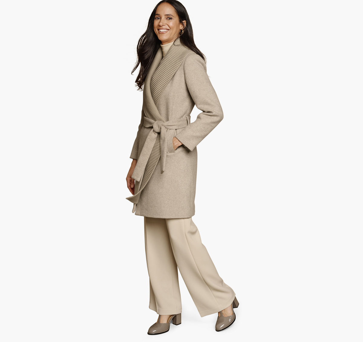 Johnston Murphy Women's Wool-Blend Coat with Removable Knit Collar