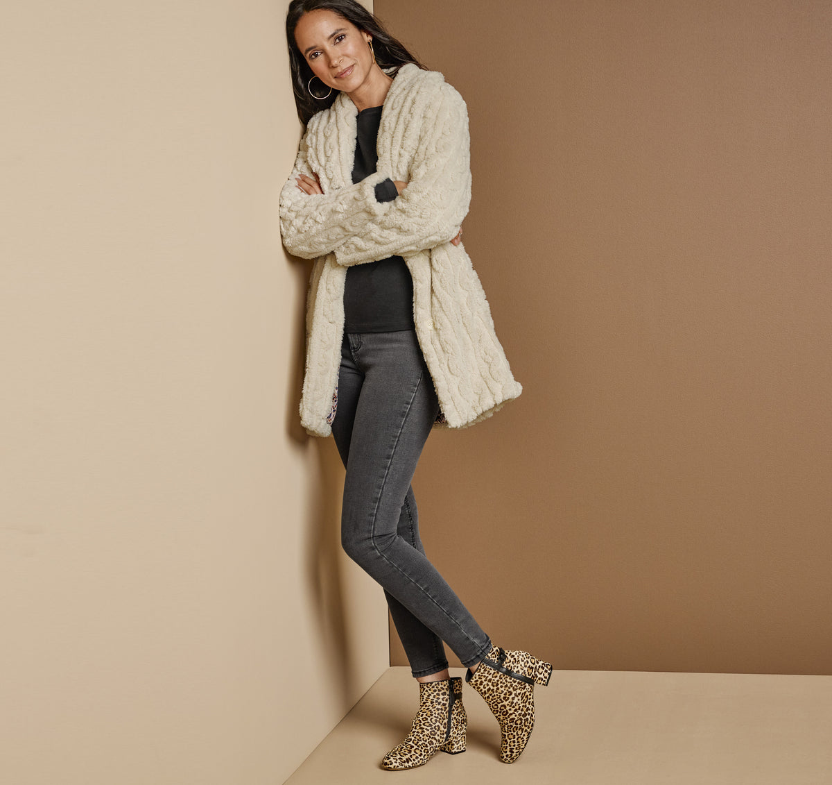 Johnston Murphy Women's Cable Faux-Fur Coat