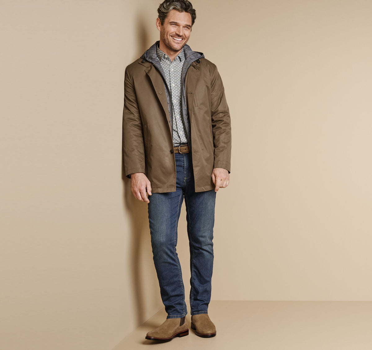 Johnston Murphy Men's Upton Water-Resistant Raincoat with Removable Liner