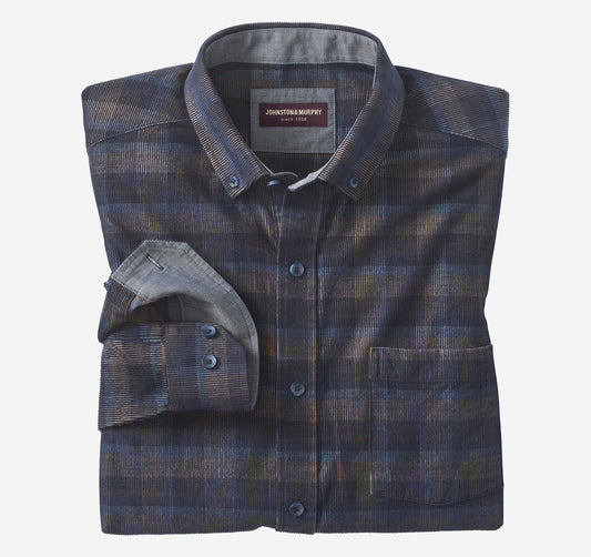 Johnston Murphy Men's Plaid Corduroy Shirt