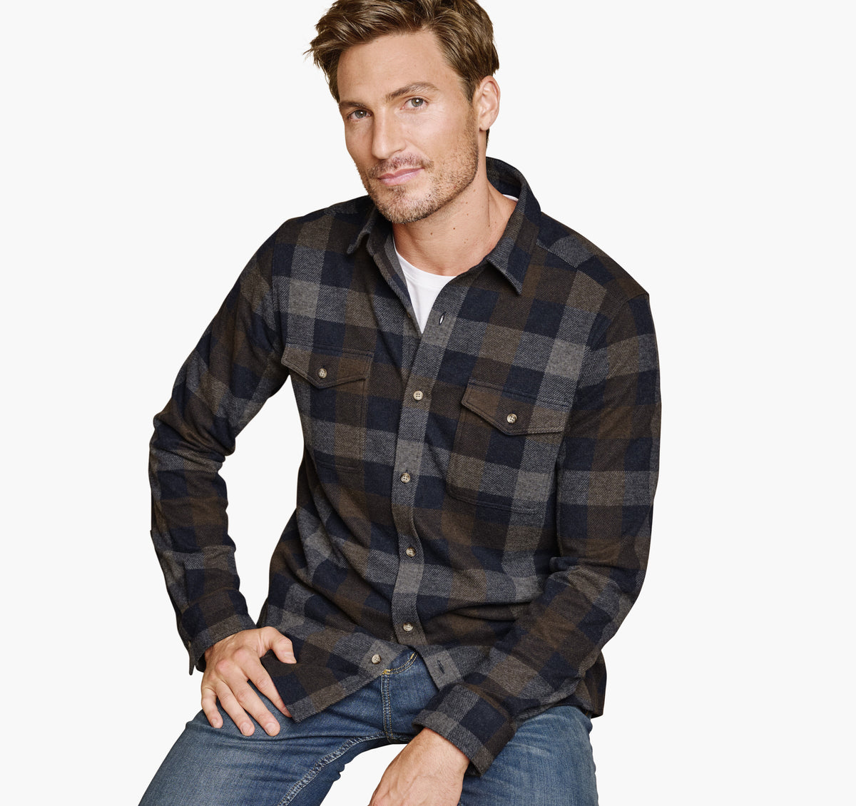 Johnston Murphy Men's Brushed Button-Front Knit Shirt