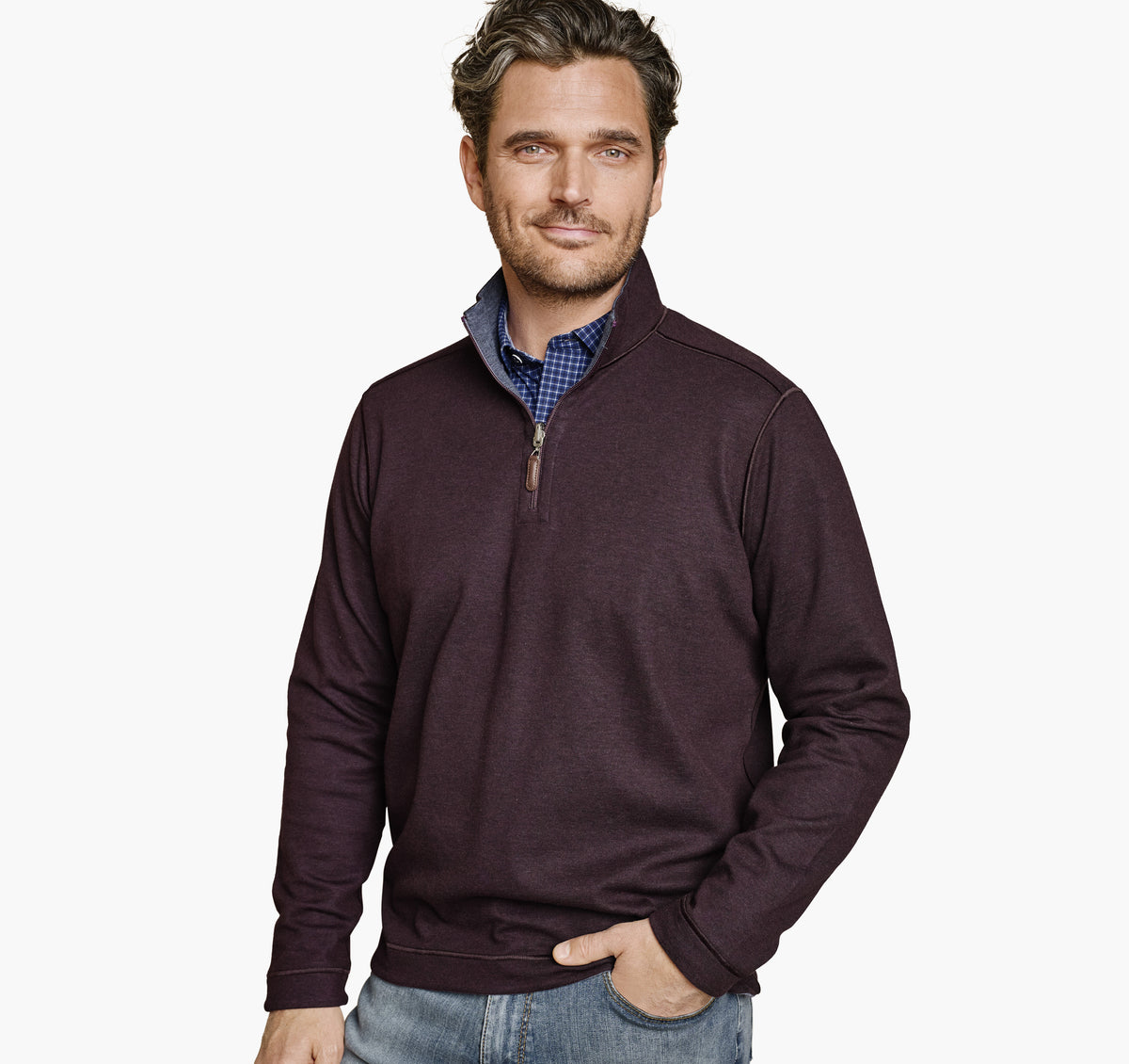 Johnston Murphy Men's Icon Reversible Solid Quarter-Zip
