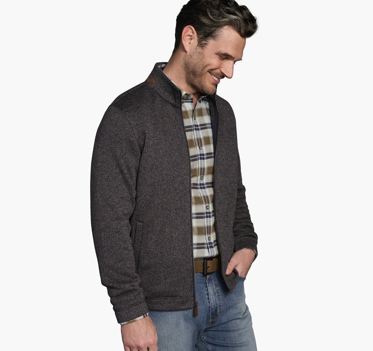 Johnston Murphy Men's Marled Ribbed Full Zip