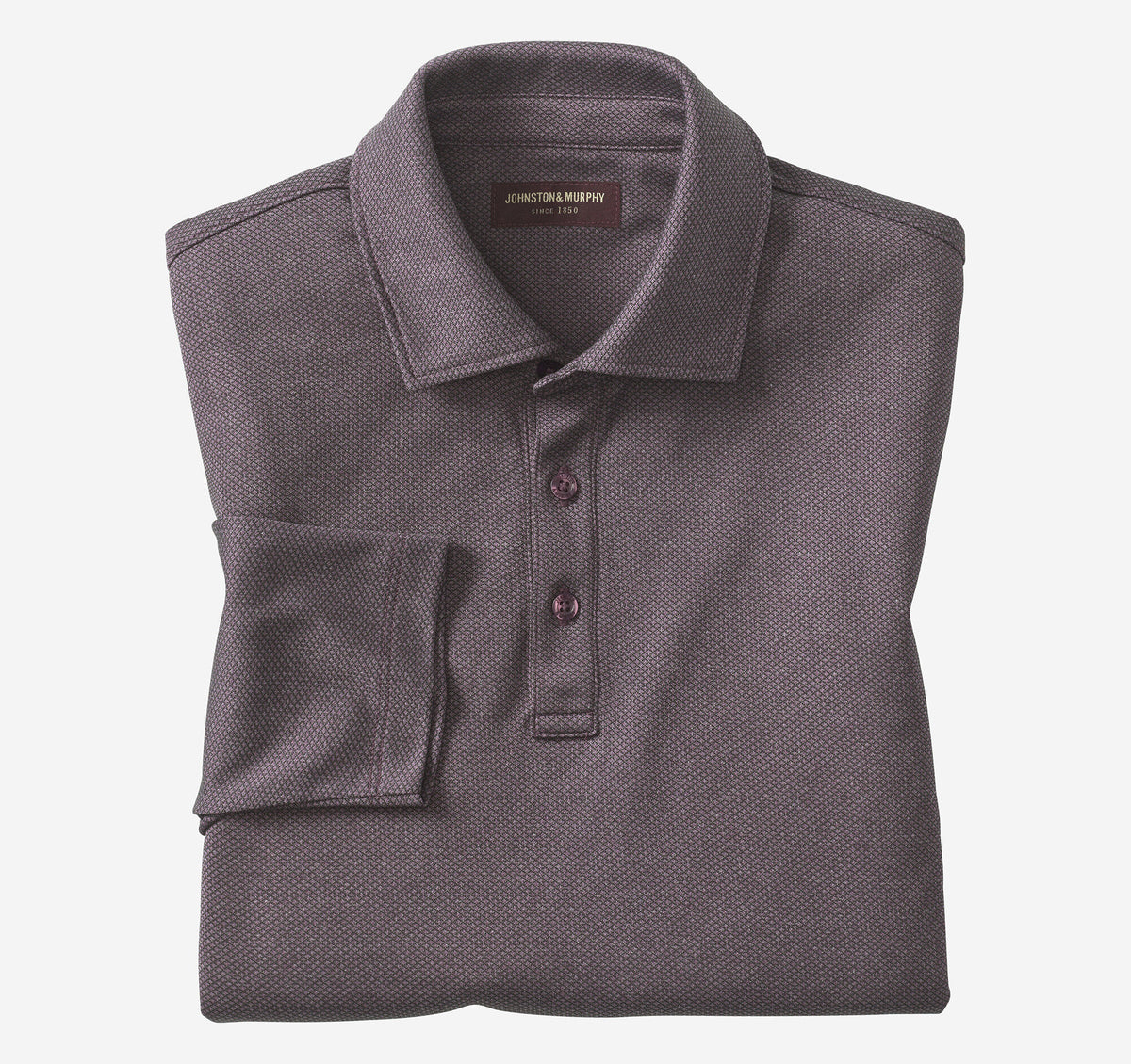 Johnston Murphy Men's Knit Jacquard Long-Sleeve Polo