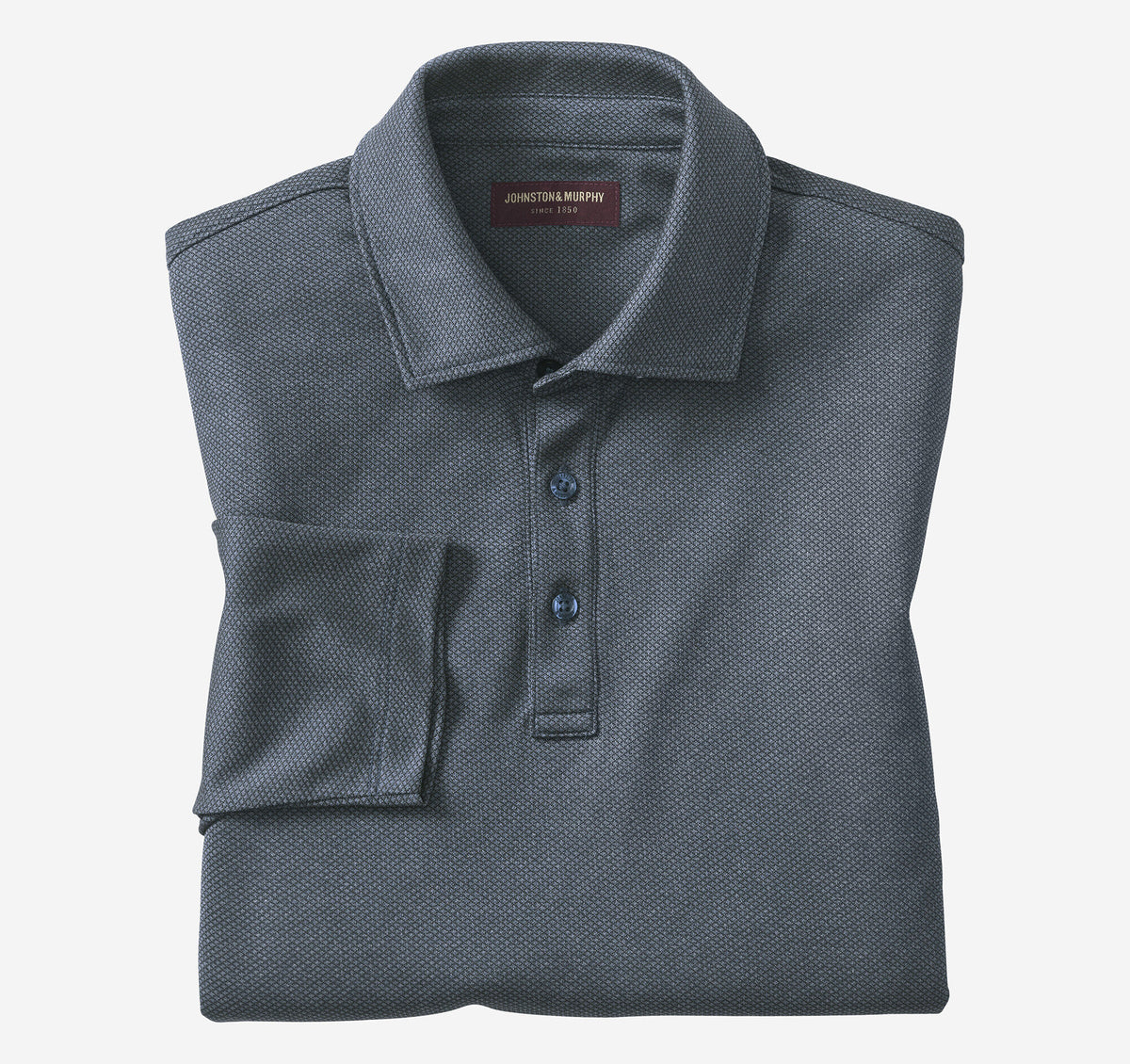 Johnston Murphy Men's Knit Jacquard Long-Sleeve Polo