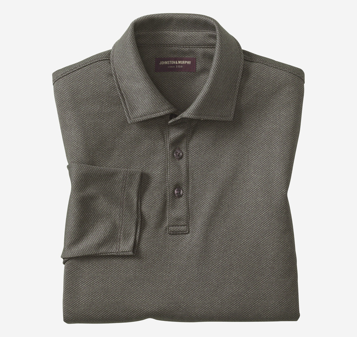 Johnston Murphy Men's Knit Jacquard Long-Sleeve Polo