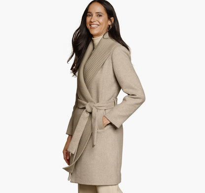 Johnston Murphy Women's Wool-Blend Coat with Removable Knit Collar