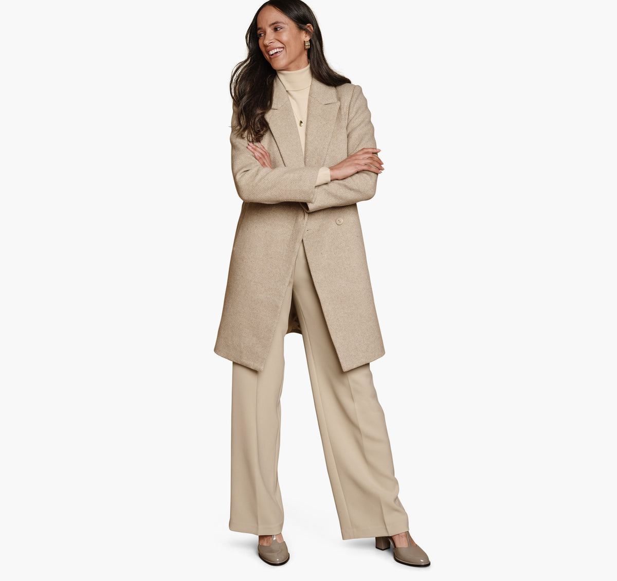 Johnston Murphy Women's Wool-Blend Coat with Removable Knit Collar