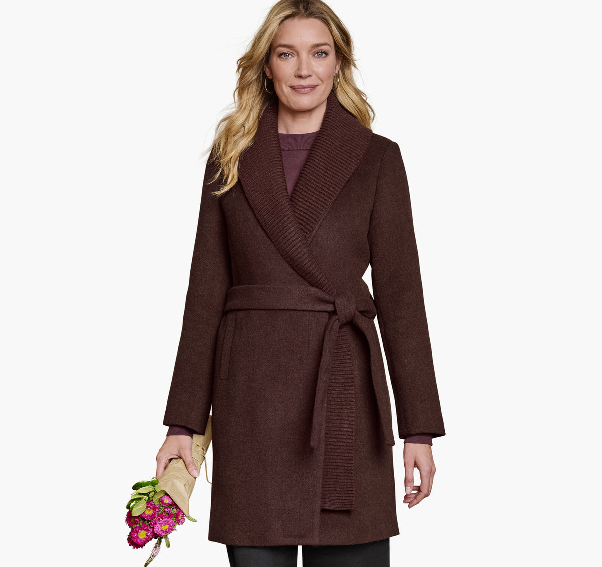 Johnston Murphy Women's Wool-Blend Coat with Removable Knit Collar