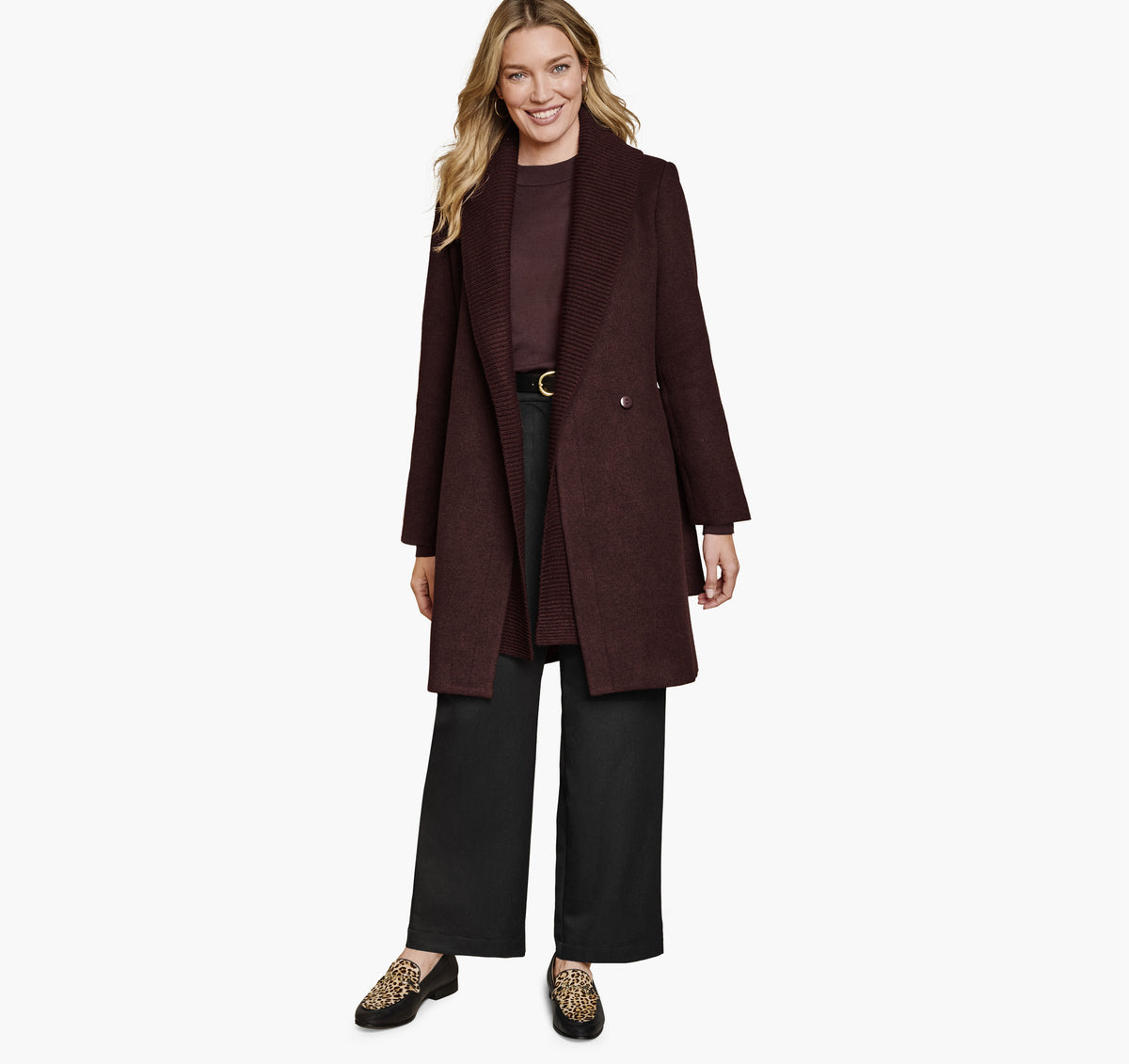 Johnston Murphy Women's Wool-Blend Coat with Removable Knit Collar