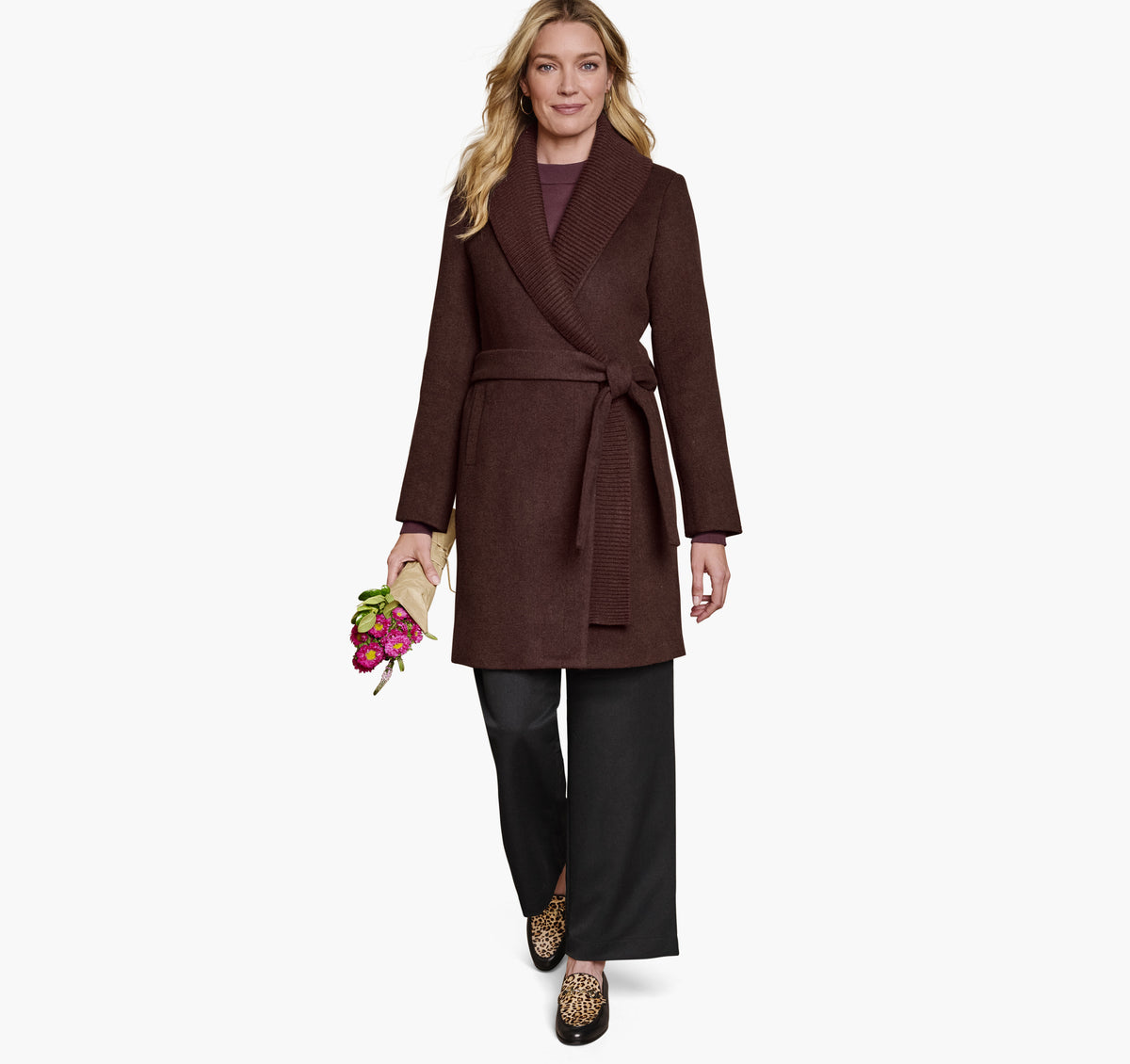 Johnston Murphy Women's Wool-Blend Coat with Removable Knit Collar