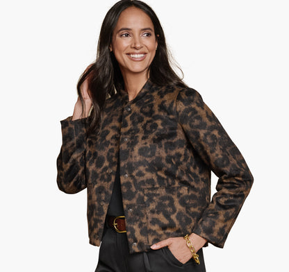 Johnston Murphy Women's Brushed Leopard-Print Bomber