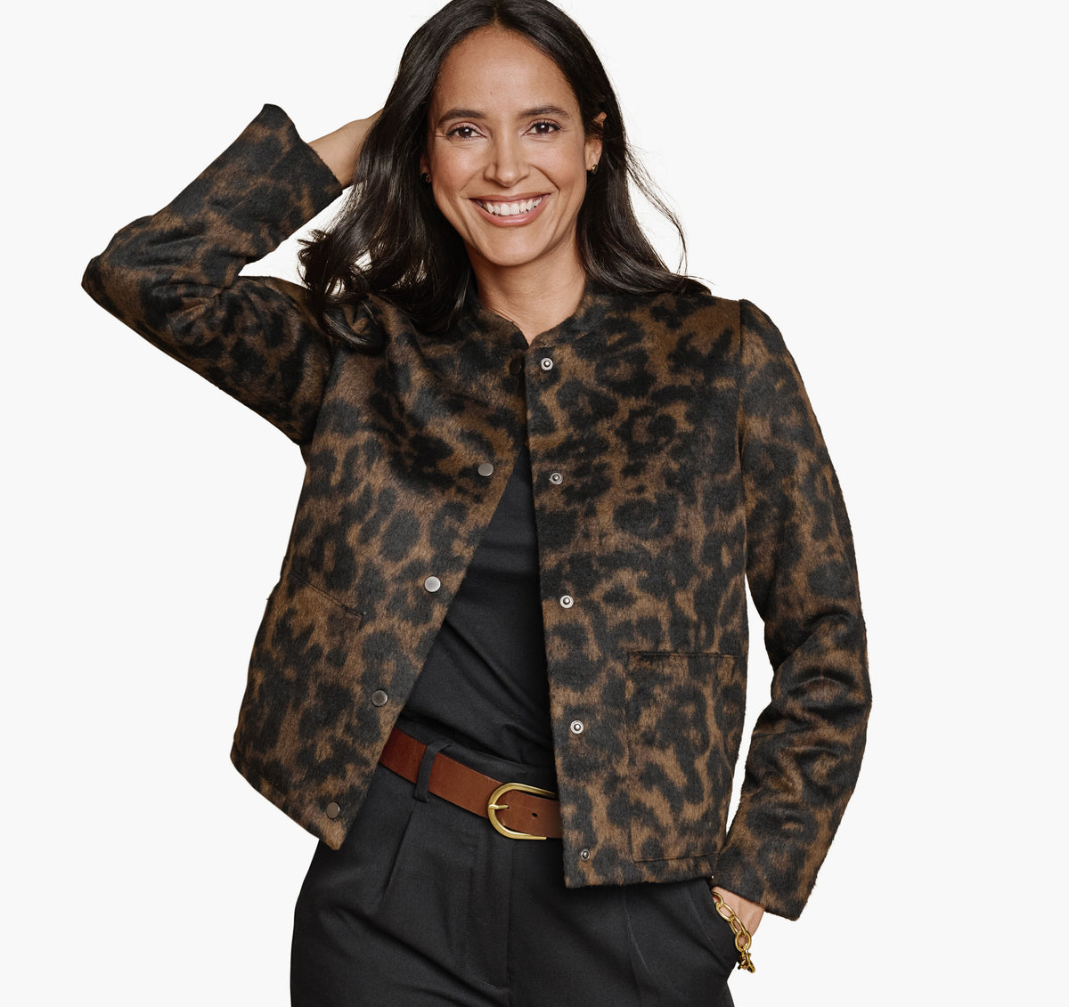 Johnston Murphy Women's Brushed Leopard-Print Bomber