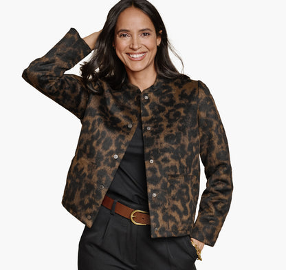 Johnston Murphy Women's Brushed Leopard-Print Bomber