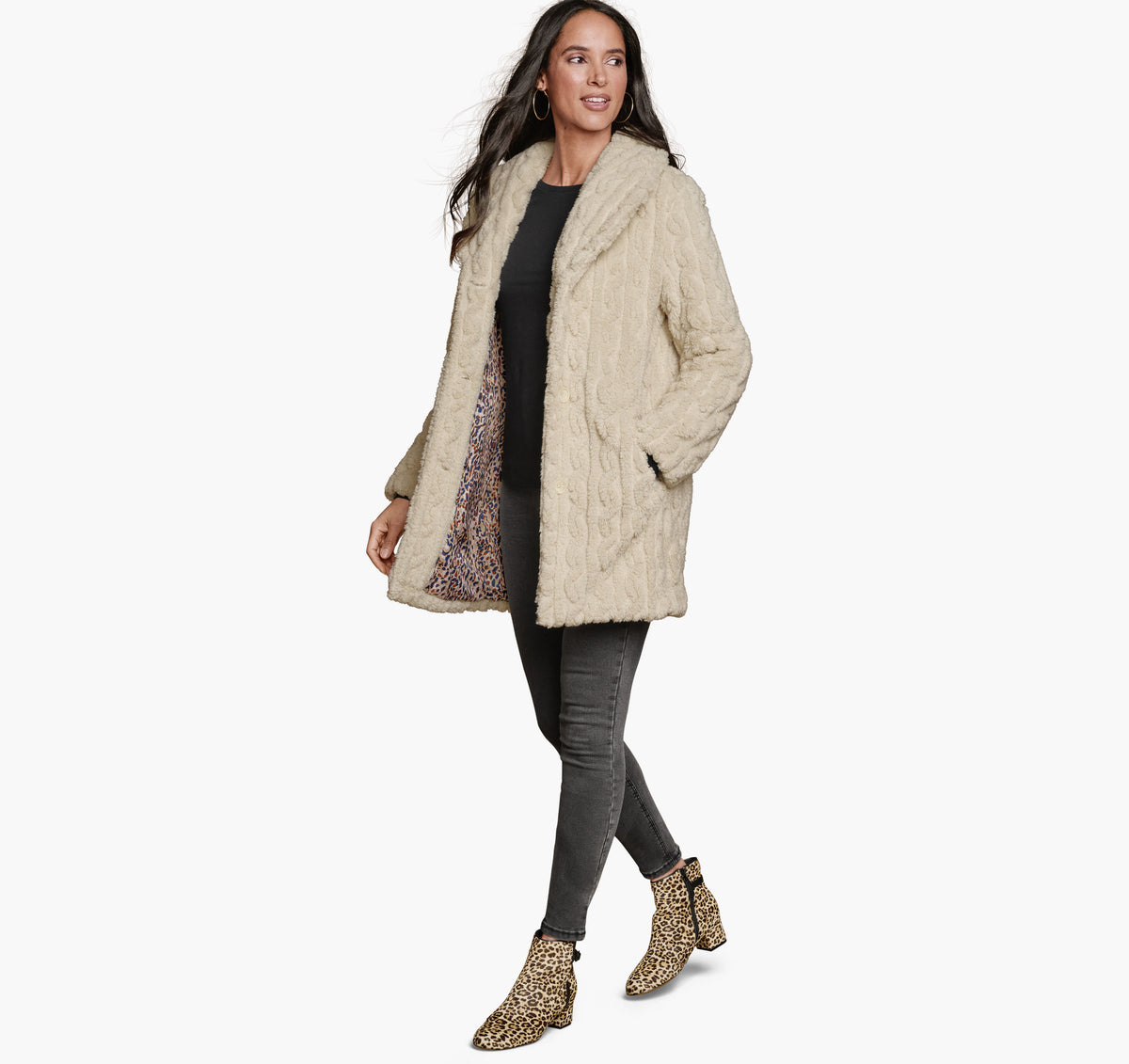Johnston Murphy Women's Cable Faux-Fur Coat