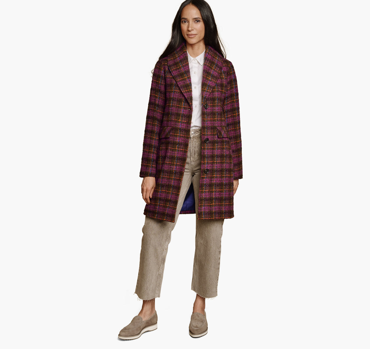 Johnston Murphy Women's Shawl Collar Plaid Coat
