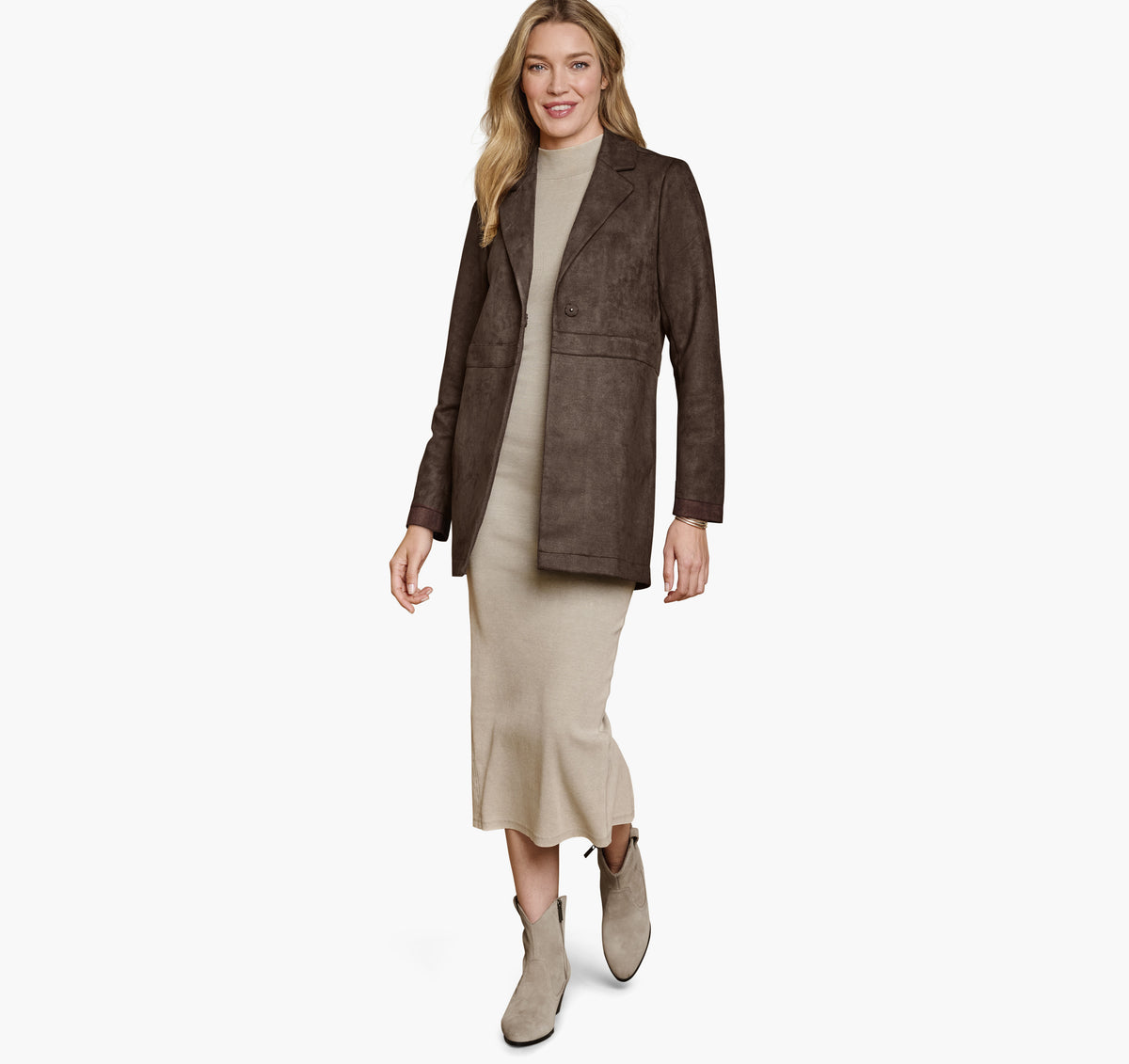 Johnston Murphy Women's Faux-Suede Long Blazer