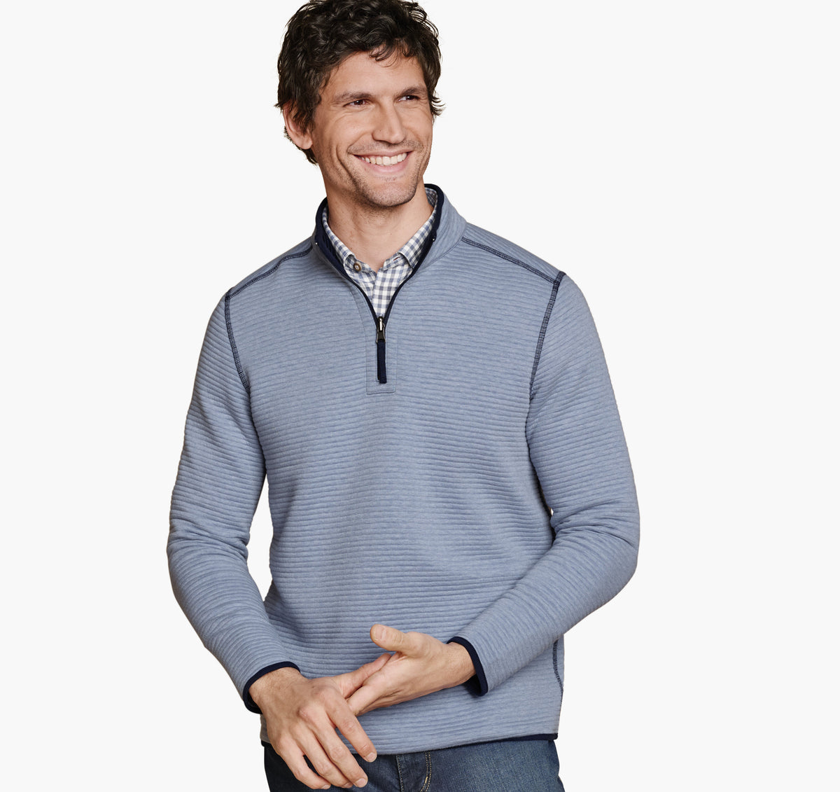 Johnston Murphy Men's Reversible Channel-Quilted Quarter-Zip