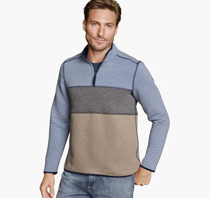 Johnston Murphy Men's Reversible Colorblock Channel-Quilted Quarter-Zip
