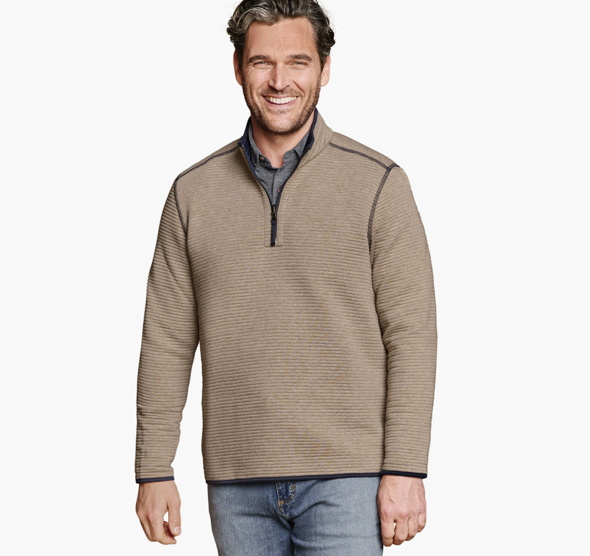 Johnston Murphy Men's Reversible Channel-Quilted Quarter-Zip