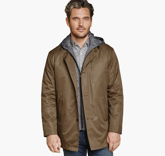 Johnston Murphy Men's Upton Water-Resistant Raincoat with Removable Liner