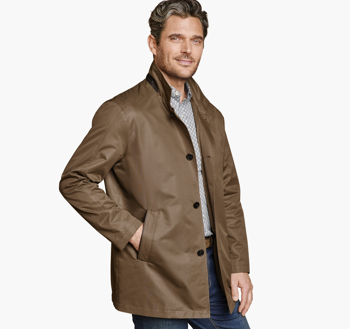 Johnston Murphy Men's Upton Water-Resistant Raincoat with Removable Liner