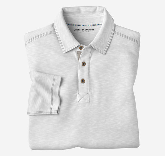 Johnston Murphy Men's Vintage Slub Long-Sleeve Polo