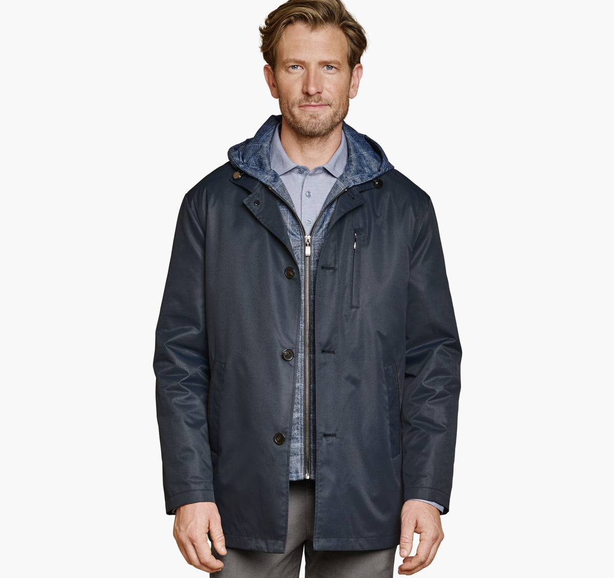 Johnston Murphy Men's Upton Water-Resistant Raincoat with Removable Liner