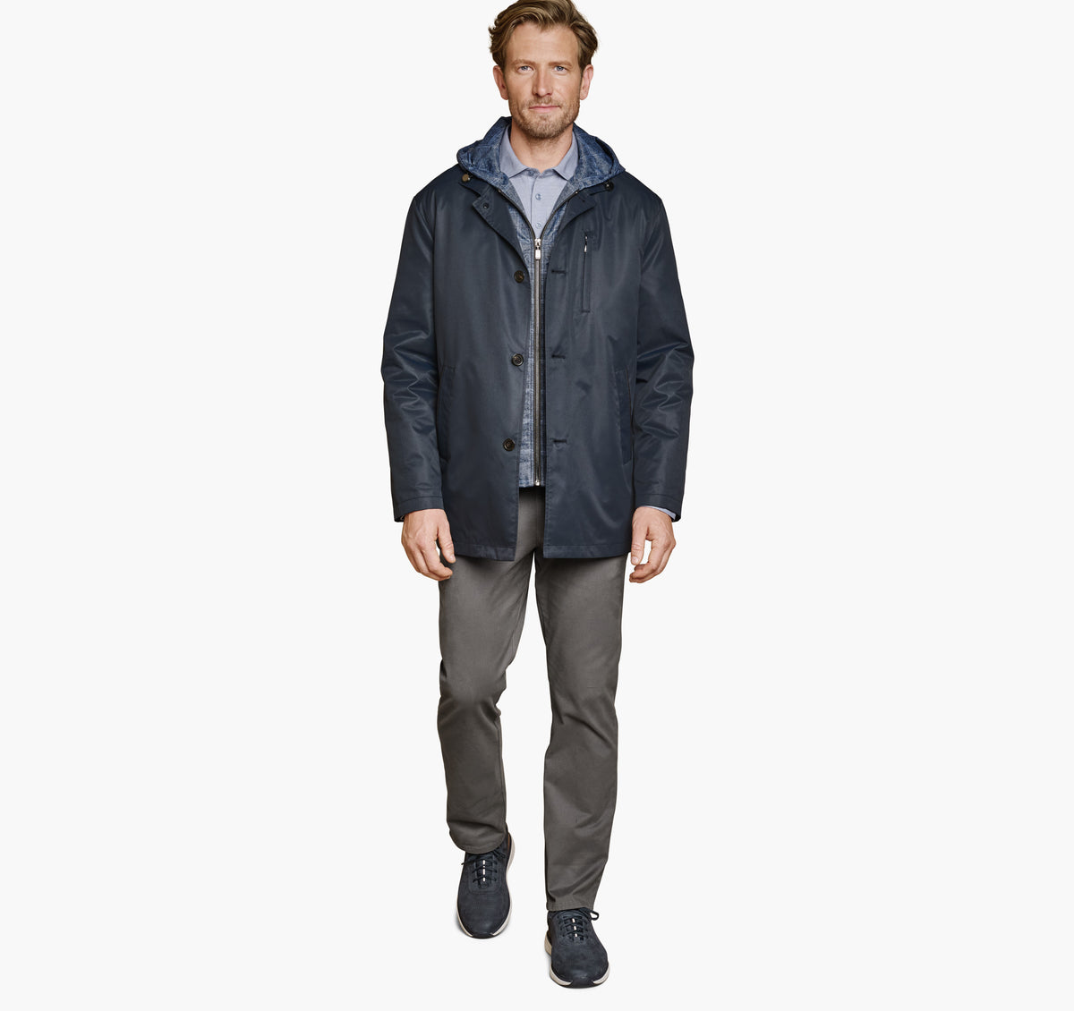 Johnston Murphy Men's Upton Water-Resistant Raincoat with Removable Liner