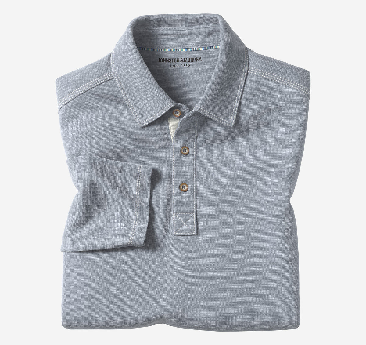 Johnston Murphy Men's Vintage Slub Long-Sleeve Polo