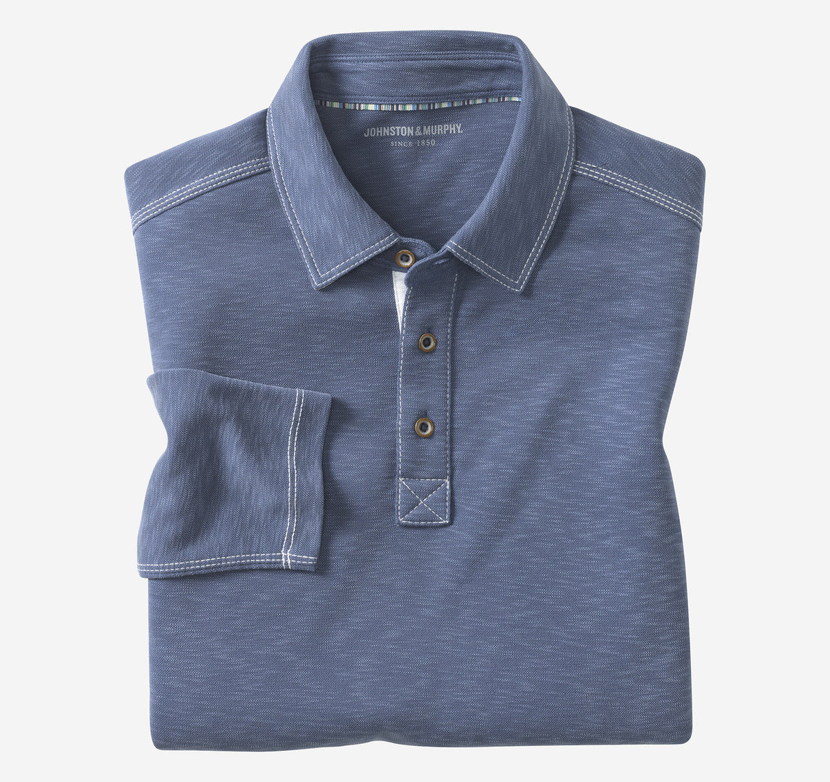 Johnston Murphy Men's Vintage Slub Long-Sleeve Polo
